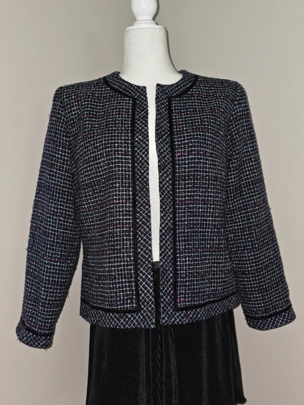 Vintage 90s Y2K Studio 1 tweed blazer jacket pink black academic workwear-
